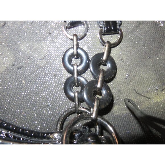 Sharif 1827 Black Metallic Floral Python Embossed Italian Leather Charm Satchel - Picture 11 of 16